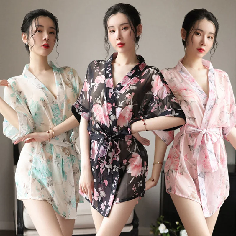 women's pajamas with adjustable strapsLingerie Babydoll Kimono Flower Pattern ZU8145