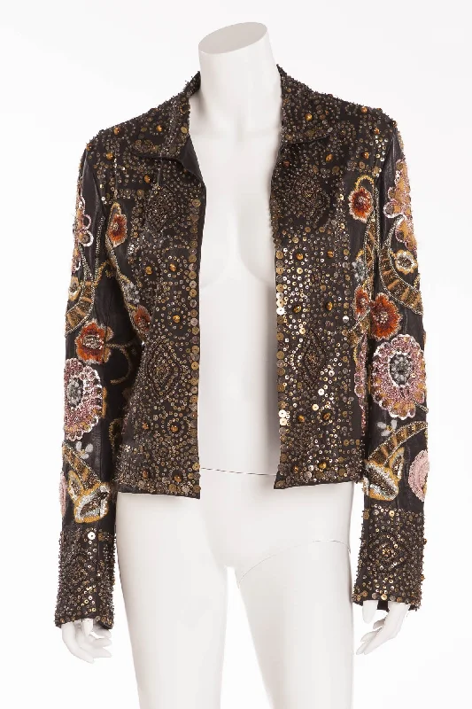 Women's Down CoatsOscar De La Renta - Hand Sewn Embroidered Sequence, Beads, Metal, and Tiger Eye Stone Jacket - US 6