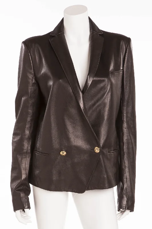 Women's Down CoatsBalmain - Black Leather Blazer Gold Buttons - FR 42