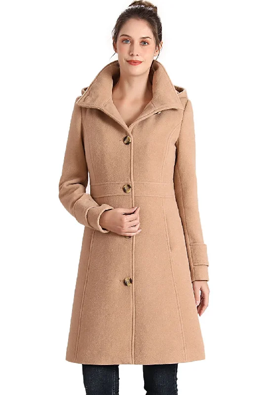 Women's Coats with Fur Trimmed HoodBGSD Women Jem Stand-Collar Wool Coat