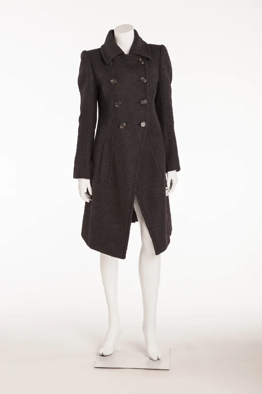 Women's Coats with Fur Trimmed SleevesLouis Vuitton - Dark Gray Button Up  Coat - FR 38