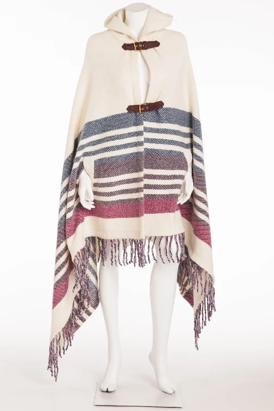 Women's Coats with SleevesEmilio Pucci - White Blue Purple Pink Poncho Fringe Bottom with Leather Buckle  - M