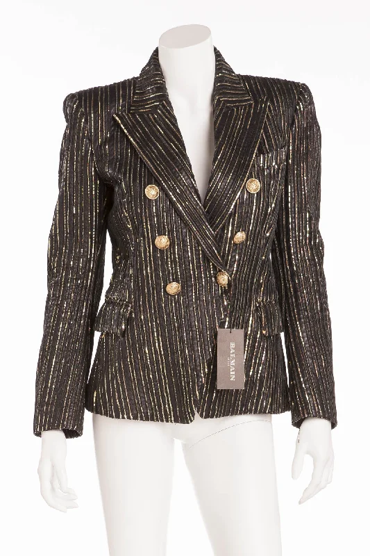 Women's Coats with Fur Trimmed ButtonsBalmain - NWT Black and Gold Leather Blazer Gold Buttons - FR 40