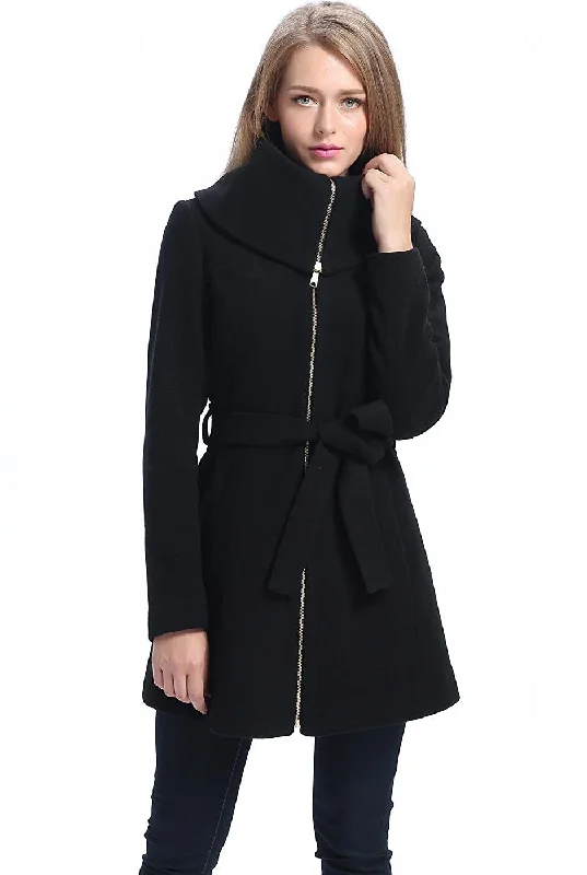 Women's Leather CoatsBGSD Women Robin Wool Fold Collar Coat