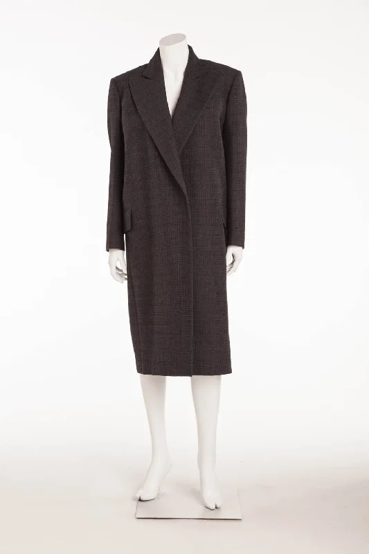 Women's Coats with Fur Trimmed HoodLouis Vuitton - Brand New with Tags Dark Grey Plaid Button Up Coat with Belt - FR 38