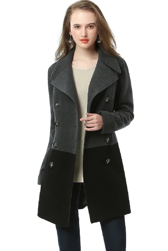 Women's Trench CoatsBGSD Women Riley Color Block Wool Pea Coat