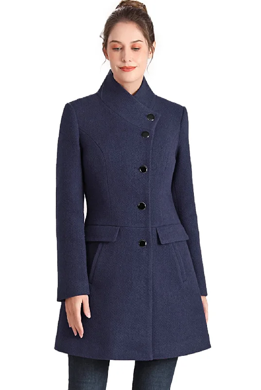 Women's Coats with Fur Trimmed PocketsBGSD Women Sue Wool Stand Collar Walker Coat