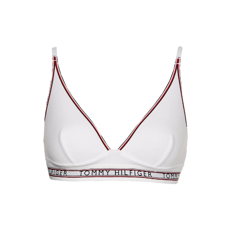 wireless bra with foam cups for shapeTommy Hilfiger Signature Tape Unlined Triangle Bralette - White