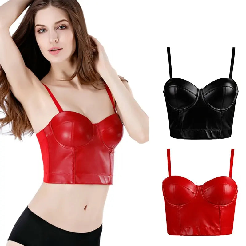 body shaper with lace trim for a touch of luxuryHLS Leather Corset Bralette Top