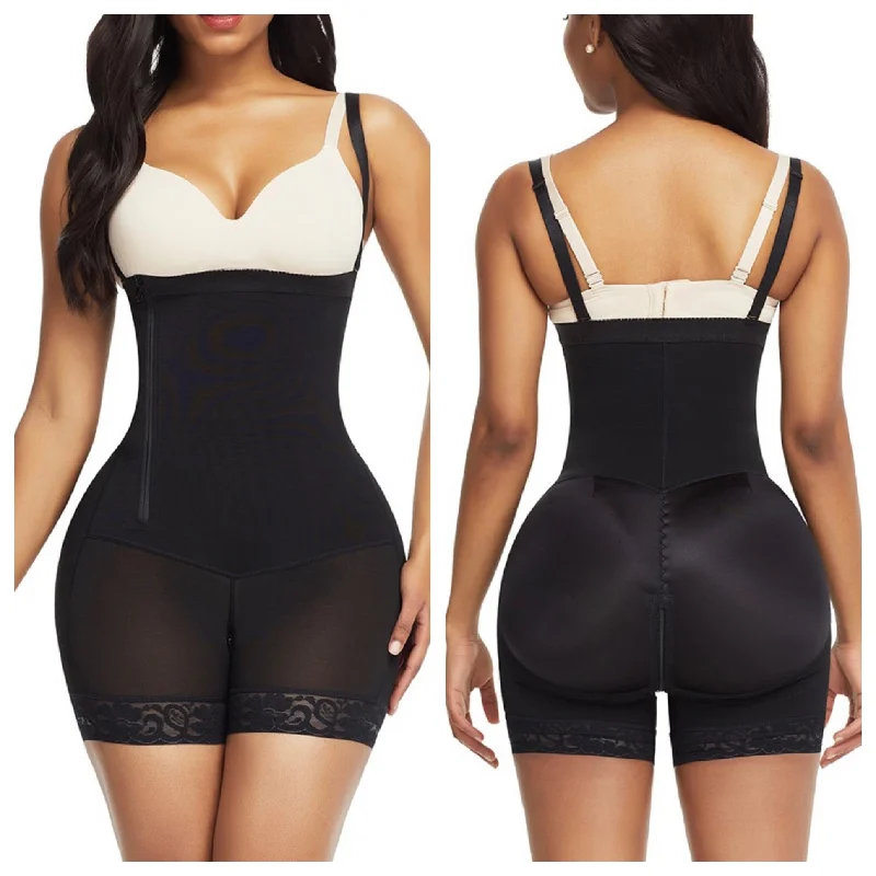 full-body shapewear with adjustable strapsBlack Detachable Straps Side Zip Full Body Shaper Ultra Light