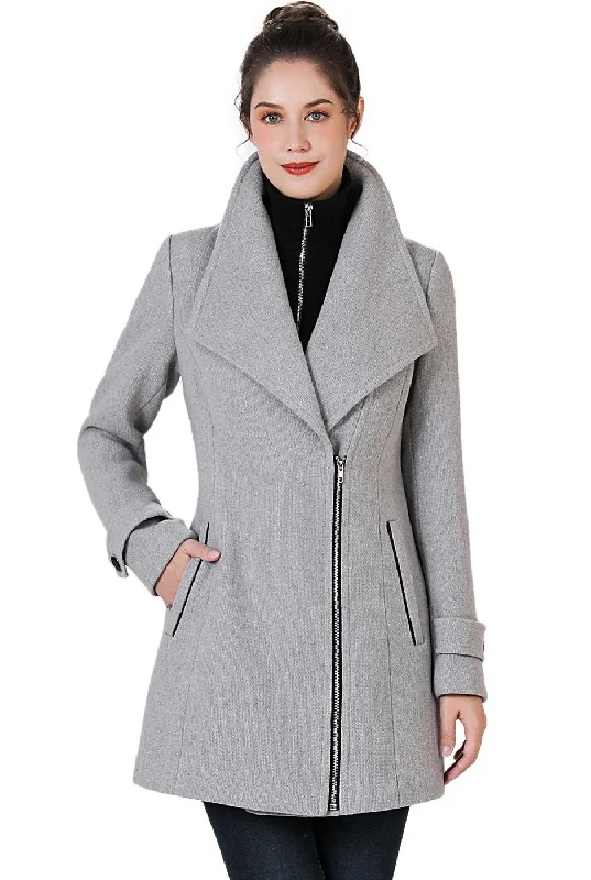 Women's Coats with CollarBGSD Women Noa Wool Asymmetric Zipper Coat with Removable Bib