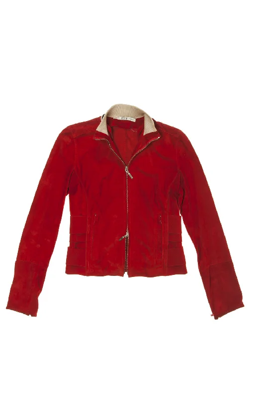 Women's Coats with Fur Trimmed ZipperGianfranco Ferre - Red Suede Zip Up Jacket - IT 42