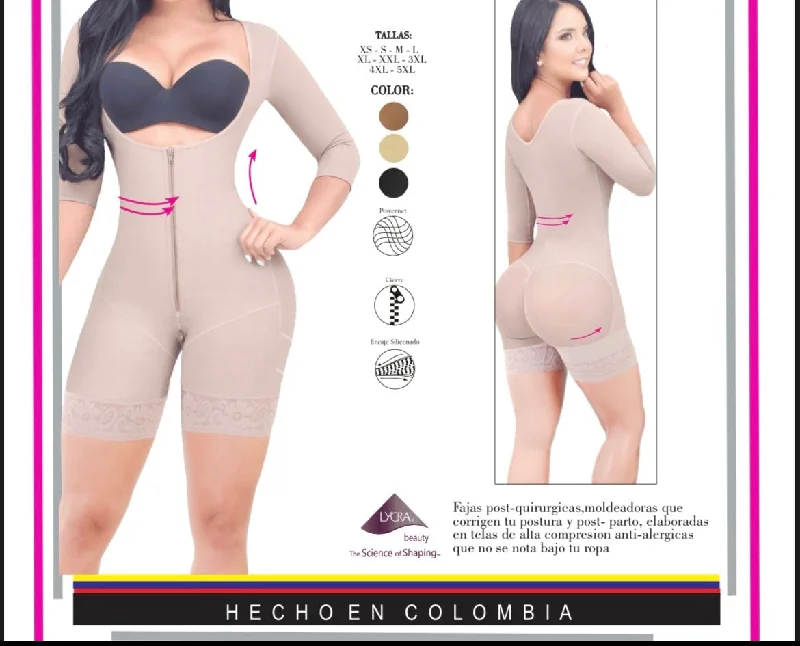 open-bust waist trainer with lace overlay for eleganceModelo sleeve