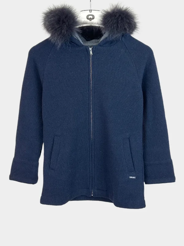 Women's Coats with Fur TrimWool Cotton Zipped Jacket