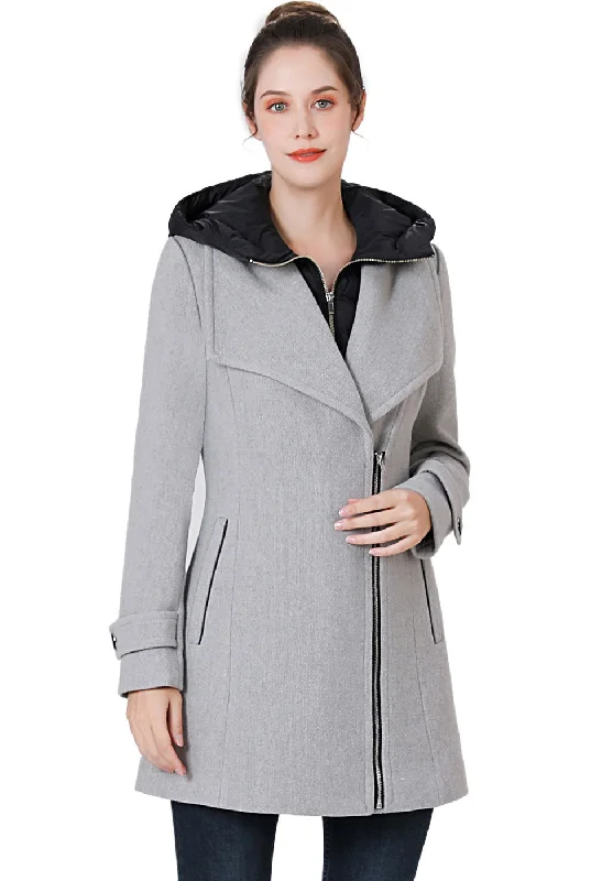 Women's Coats with ButtonsBGSD Women Rue Wool Asymmetric Zipper Coat with Removable Hood