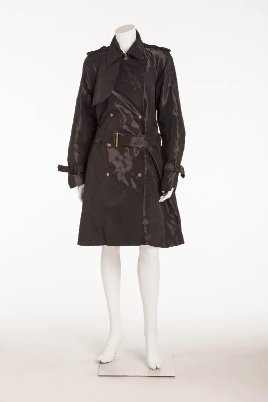 Women's Coats with Fur Trimmed ZipperLanvin - Shiny Black Button Up Trench Coat - FR 40