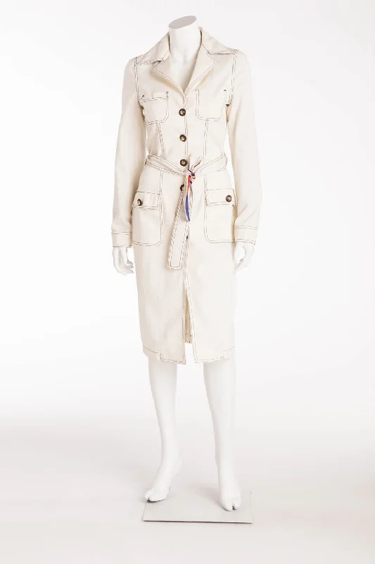 Women's Coats with Fur TrimmedRoberto Cavalli - Off White Jacket Long Sleeve Trench Coat - IT 38