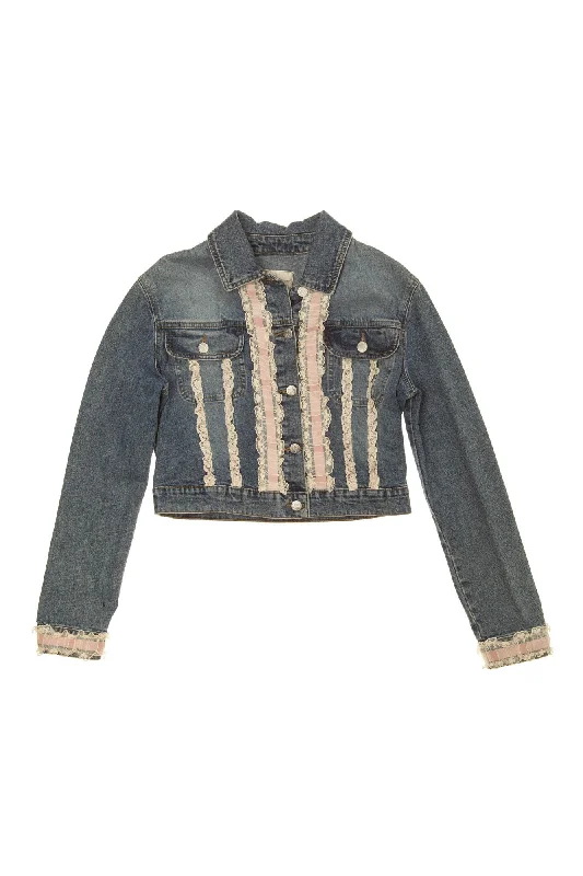 Women's Coats with Fur Trimmed ButtonsBlumarine - Blue Jean Jacket with Lace - IT 40