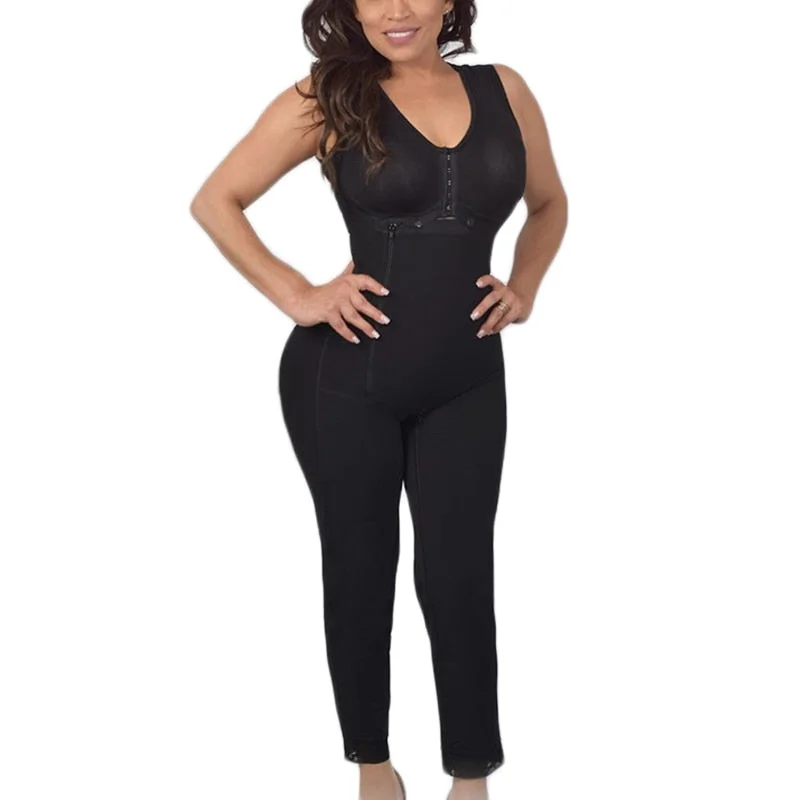 plus-size full-body suit for evening wearWomen's Front Opening Side Zipper Long Shapewear Lace Slimming Full Bodyshaper bbl Post op Surgery Supplies Fajas Colombianas