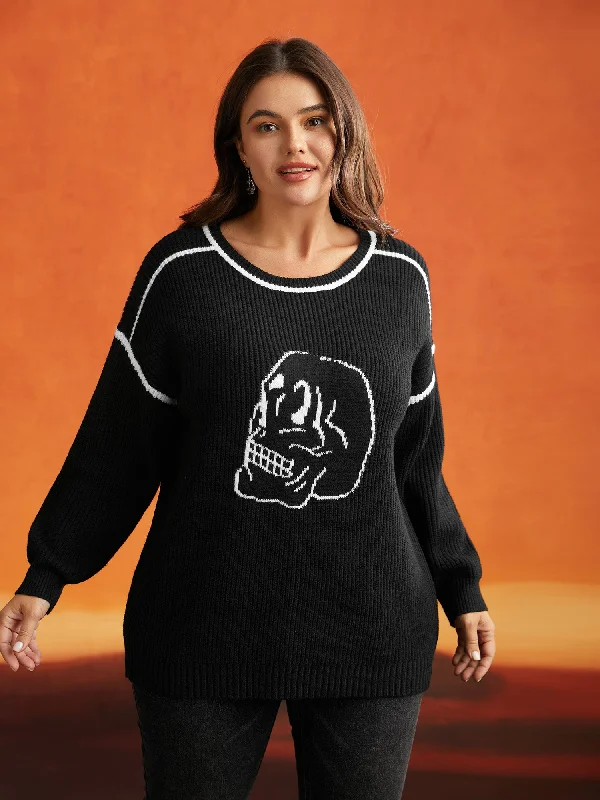 Women's Cotton SweatersSkull Printed Balloon Sleeves Pullover