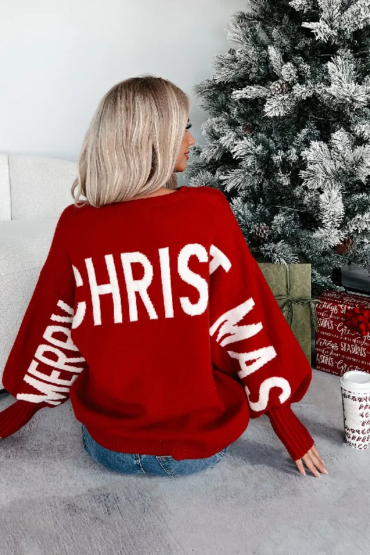 Women's Straight Hem SweatersFestive Mood Holiday Sweater (Red)