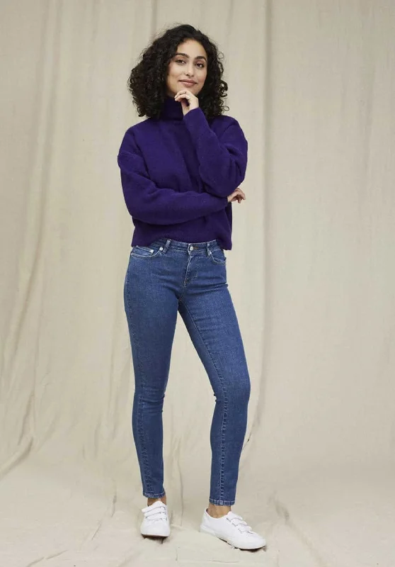 Women's Jodhpurs with High CollarJeans Go0001-232 Mid-Blue