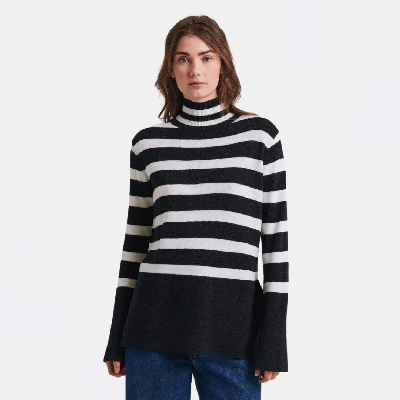 Women's Shirt Collar SweatersMerino Striped Turtleneck (Noir)