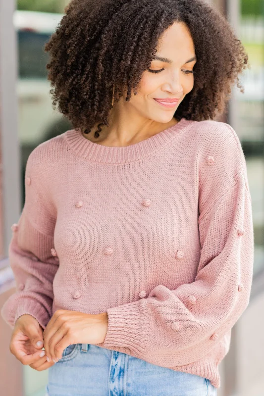 Women's Straight Hem SweatersKnow Yourself Mauve Pink Pompom Sweater