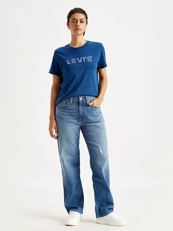 Women's Jodhpurs with U-Shaped CollarWomen's Mid Rise 94 Baggy Wide Leg Blue Jeans