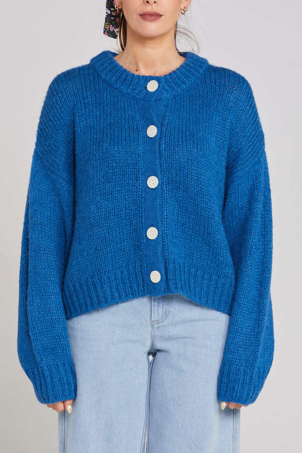 Women's Shawl Collar SweatersThing Thing Cleo Cardigan - Cobalt