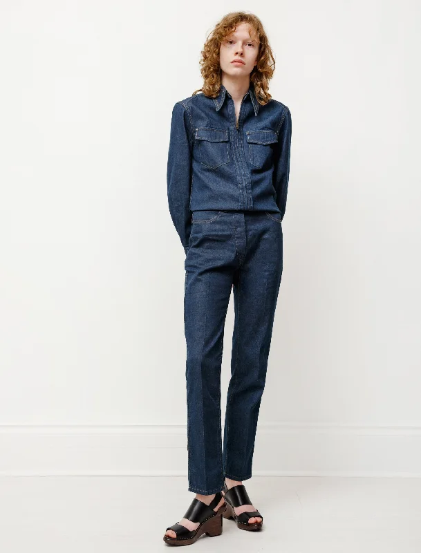 Women's Jodhpurs with Wide LegFitted Denim Pants Jean Blue