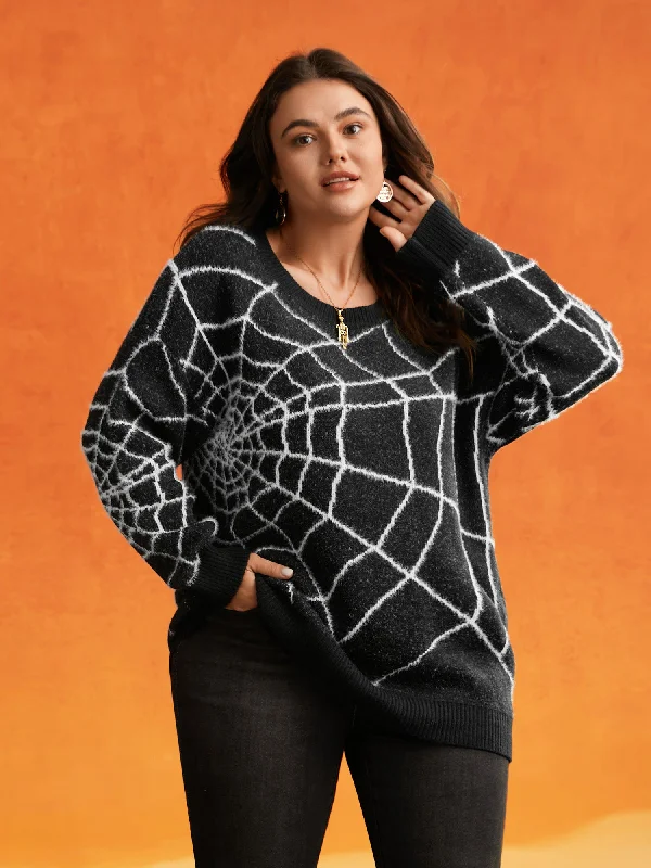 Women's Patterned SweatersTextured Spider Web Crew Neck Pullover