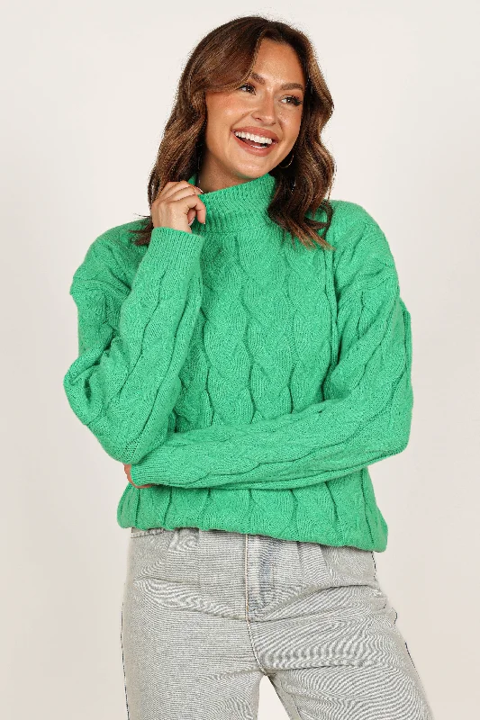 Women's Fair Isle SweatersElena Thick Cable Knit Sweater - Kelly Green