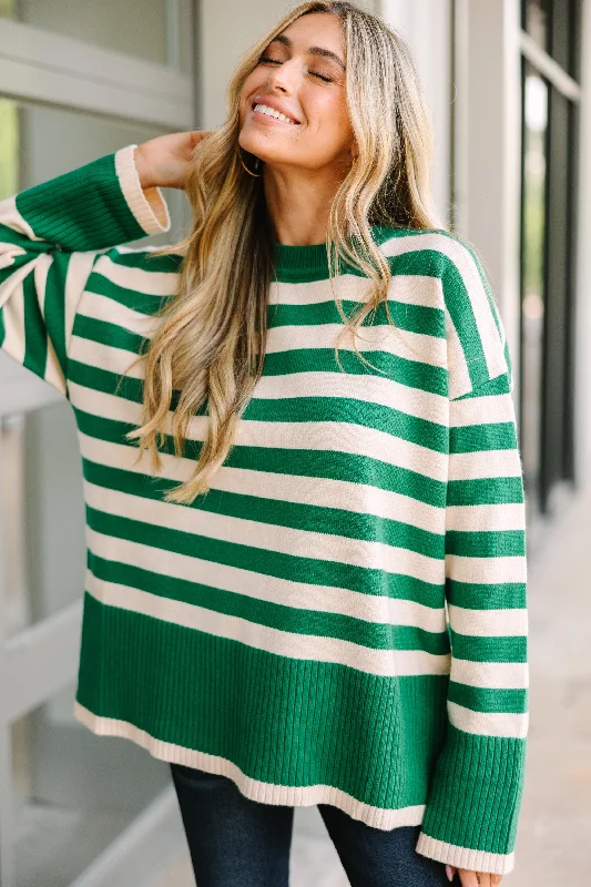 Women's Sleeveless SweatersOn The Way Up Green Striped Sweater