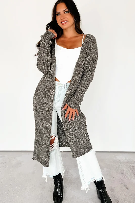 Women's U-Shaped Collar SweatersCrafting A Masterpiece Sweater Cardigan (Charcoal)