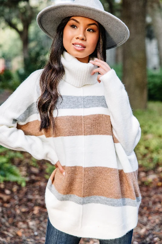 Women's Longline SweatersLeave It All Behind Cream White Striped Sweater