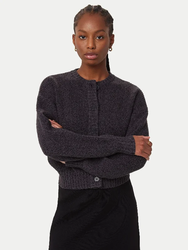 Women's Bulgarian Wool SweatersThe Seawool® Crewneck Cardigan in Dark Grey