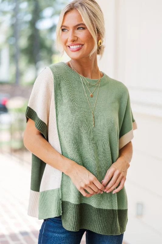 Women's Blended SweatersJust For Us Sage Green Colorblock Sweater