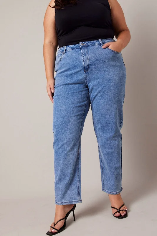 Women's Jodhpurs with Short LengthDenim Mom Jeans High Rise