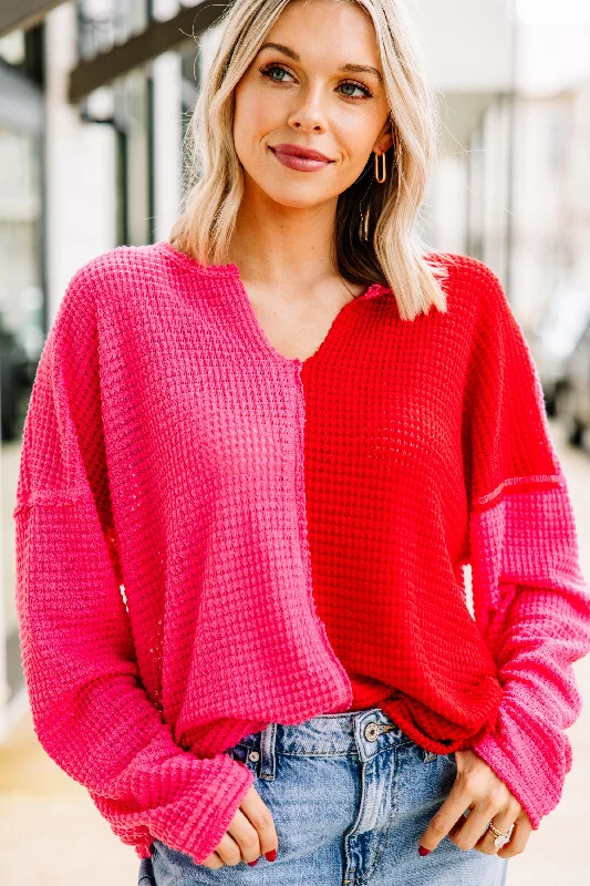 Women's Slovak Wool SweatersAlways A Help Red Colorblock Sweater