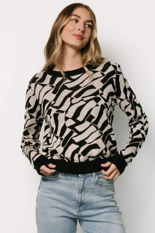 Women's Ribbed SweatersPetra Knit Sweater Top | Black + Ivory