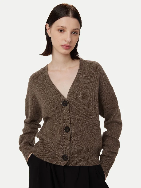 Women's Pleated SweatersThe Yak Wool Cardigan in Dark Taupe