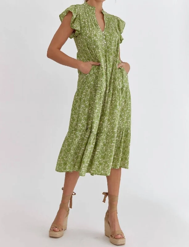 Women's Cap-Sleeve DressesIn The Vineyard Dress In Green