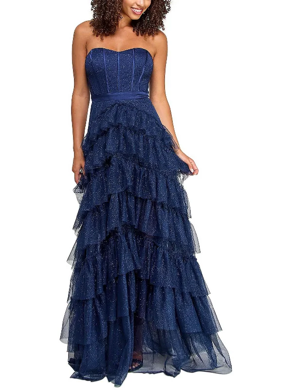 Women's Mandarin-Neck DressesJuniors Womens Glitter Tiered Evening Dress