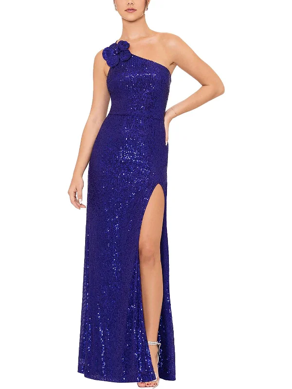 Women's Gathered DressesJuniors Womens One Shoulder Sequined Evening Dress