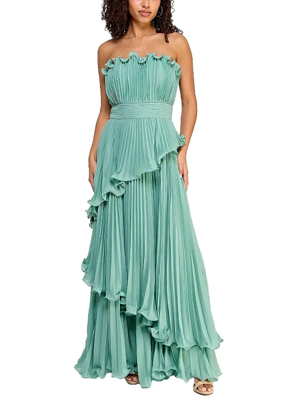 Women's Square-Back DressesJuniors Womens Pleated Strapless Evening Dress