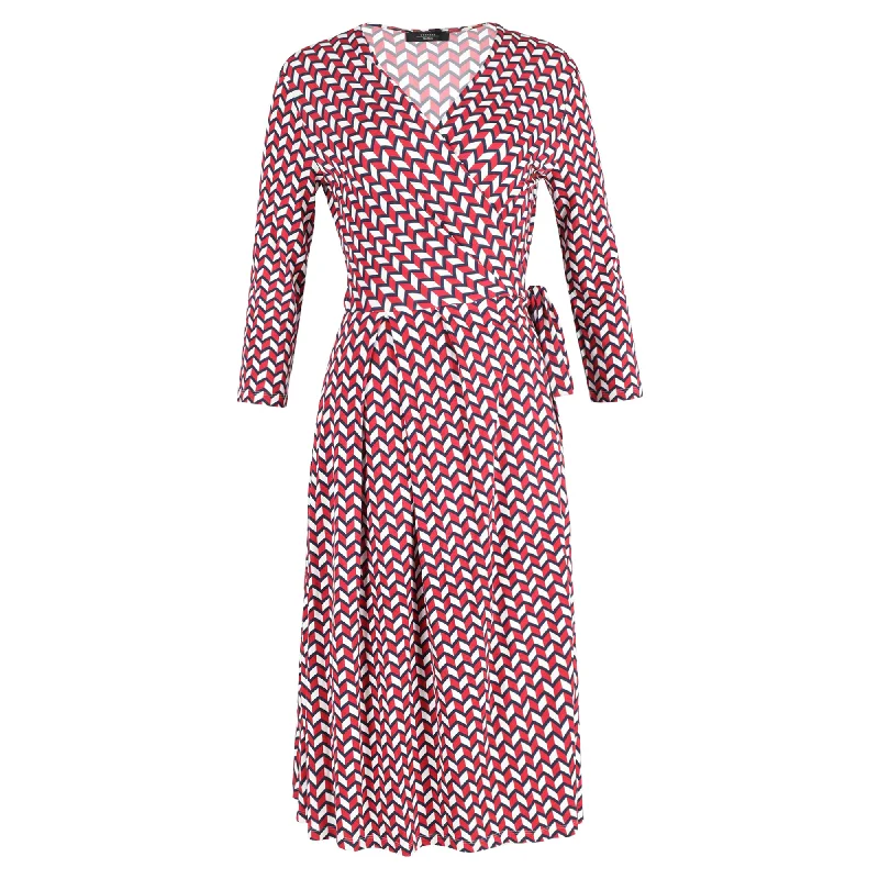 Women's Mandarin Collar DressesMax Mara Weekend Printed Wrap Knee Length Dress in Red Viscose