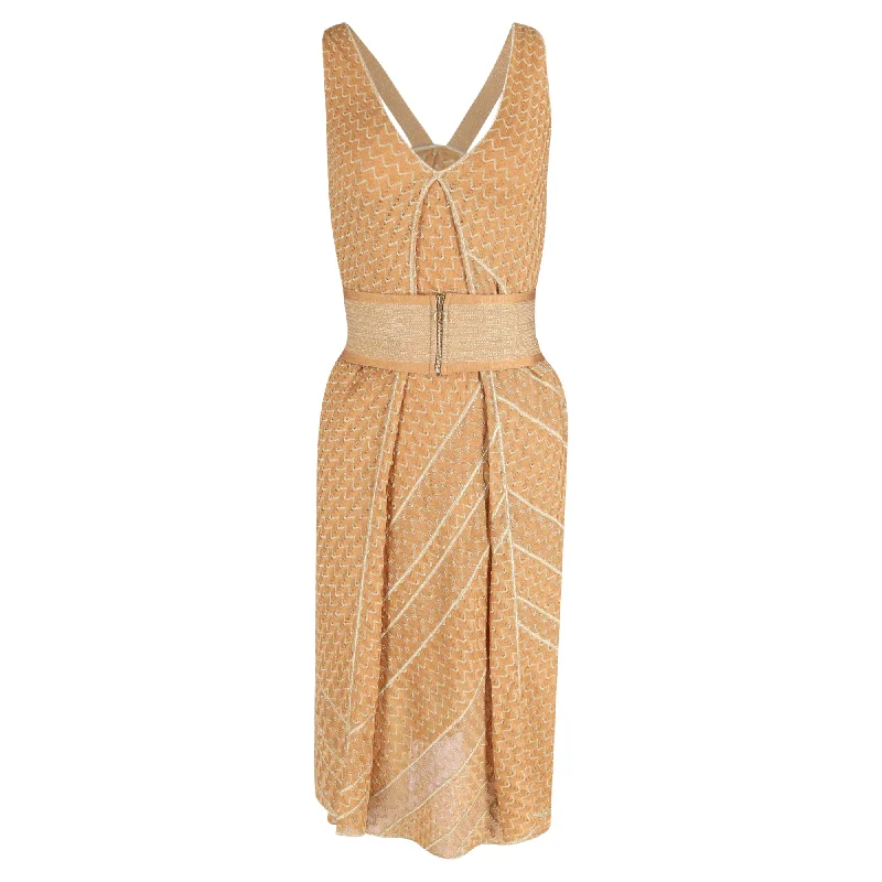 Women's Boat-Neck DressesMissoni Knit Belted Dress in Beige Linen