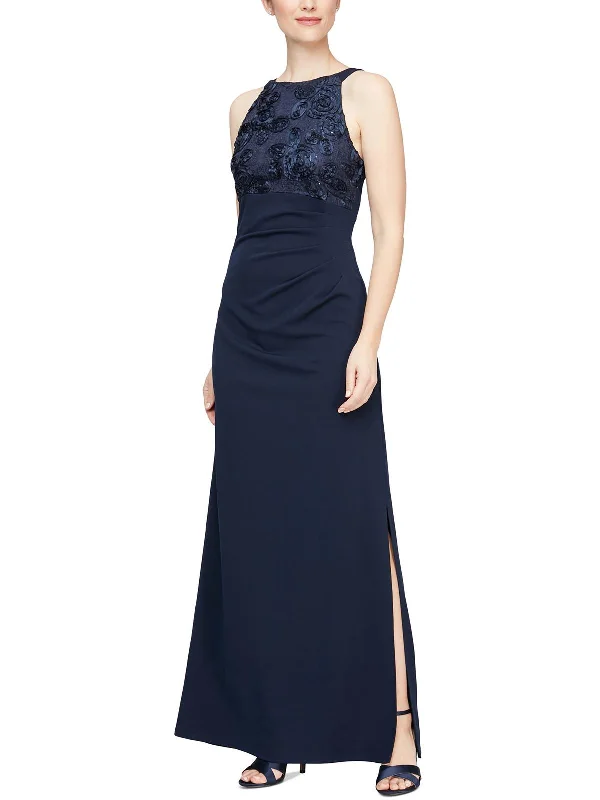 Women's Cold-Shoulder DressesPetites Womens Soutache Long Evening Dress