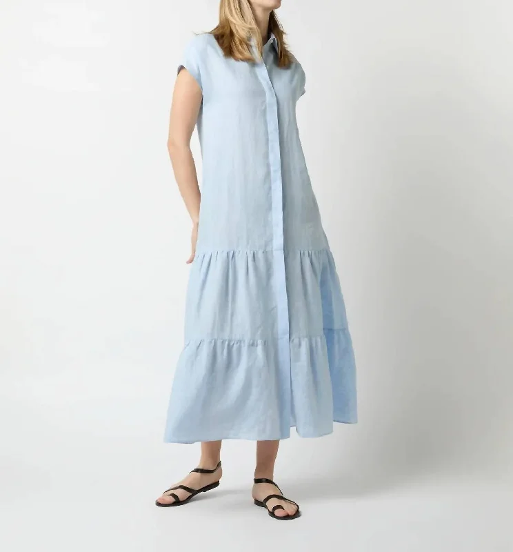 Women's Keyhole-Neck DressesSophia Dress In Sky Sahara Linen